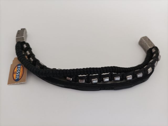 Bracciale Fossil in acciaio e cuoio