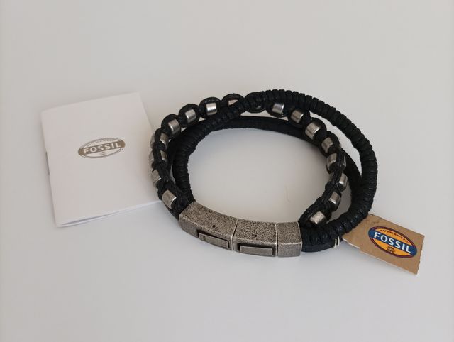 Bracciale Fossil in acciaio e cuoio