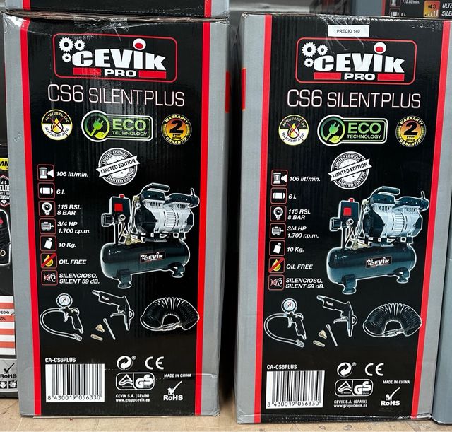 Compresor cevik 6lt silencioso  mas kit de aire