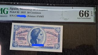 Billete 50 centimos 1937 PMG 66 EPQ