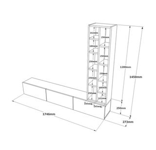 Mueble tv suspendido y estantería