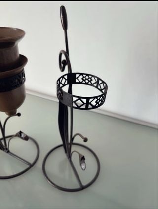 Due portacandele ferro battuto e campana in vetro