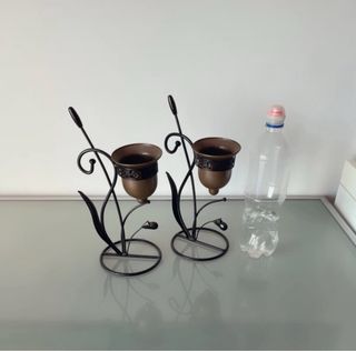 Due portacandele ferro battuto e campana in vetro