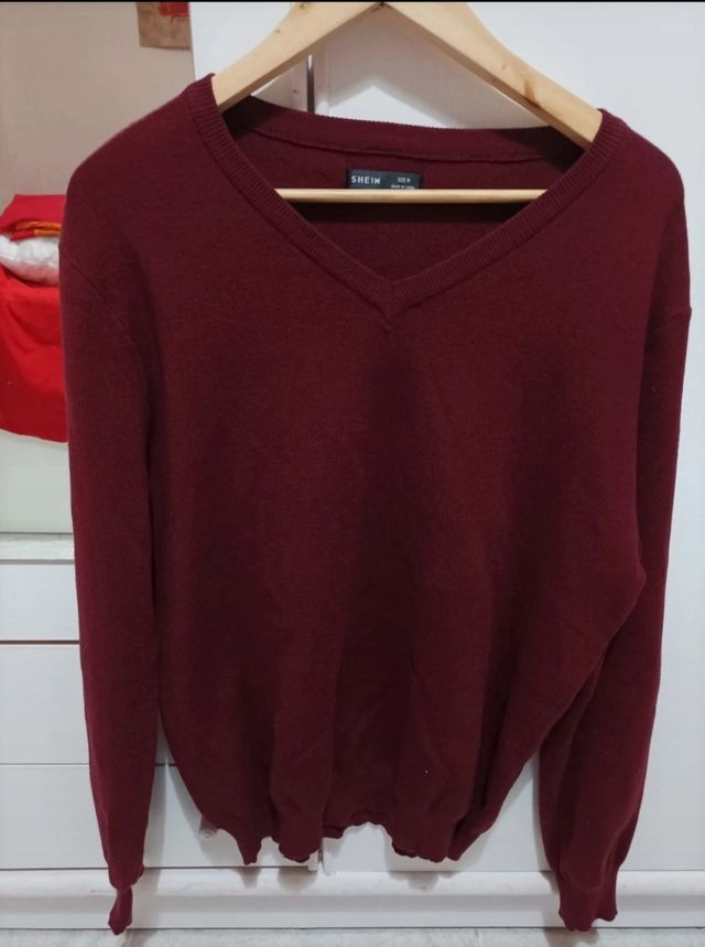 Jersey granate cuello de pico Shein