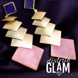 Pendientes colgante, rosa- dorado