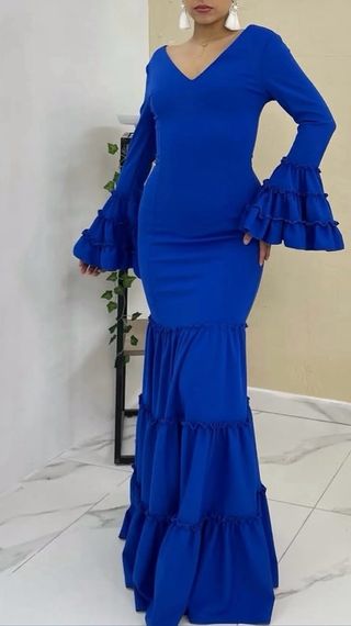 Vestido flamenca canastero azul electrico