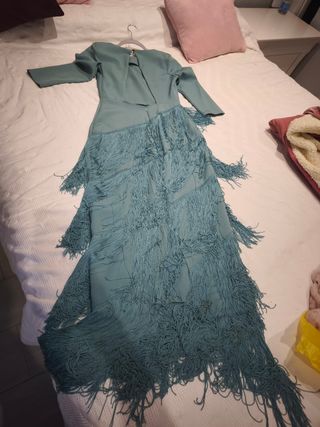 Vestido turquesa fleco