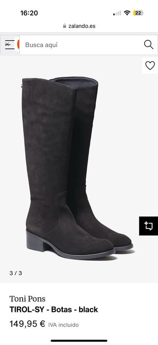 Bota alta negra mujer cuero serraje