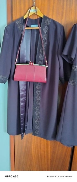 PACK vestido+chals+bolso,color cereza