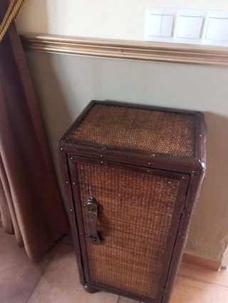 Wicker and leather cabinet