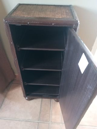 Wicker and leather cabinet