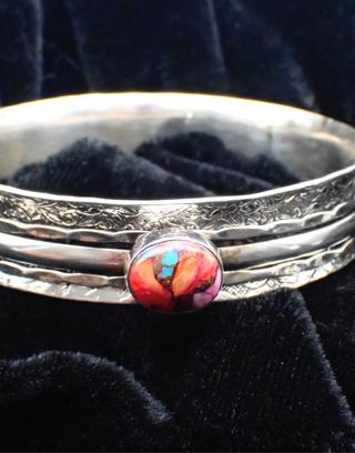 Brazalete con piedra Luna y turquesa en plata 925