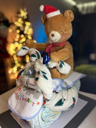 Tarta pañales mini moto con peluche