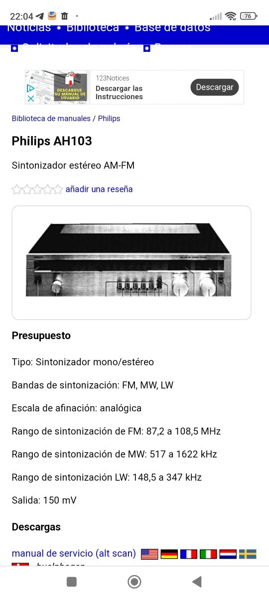 Sintonizador Philips AH 103