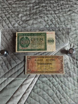 Billetes de 100 y 50 ptas de Burgos 