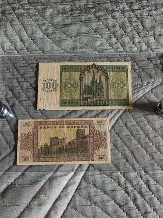Billetes de 100 y 50 ptas de Burgos 