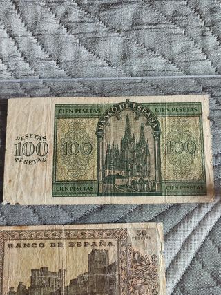 Billetes de 100 y 50 ptas de Burgos 