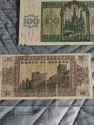 Billetes de 100 y 50 ptas de Burgos 