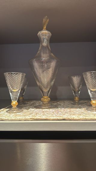 Set da liquore in vetro di Murano con finiture dorate