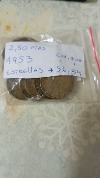 Lote de 9 monedas de 2.5 pesetas 1953