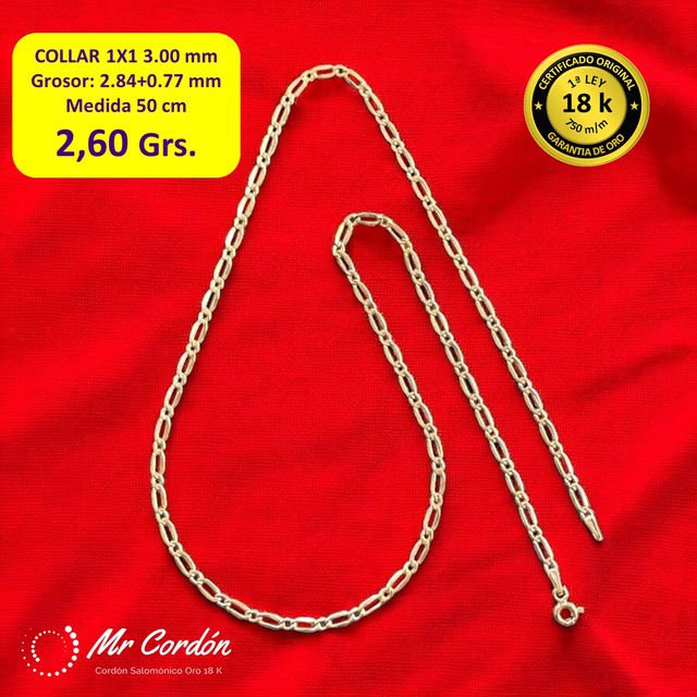 Collar 1x1 6 Caras Italiano 3.00 mm Oro 18 Kilates