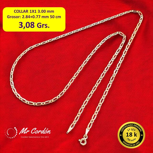 Collar 1x1 6 Caras Italiano 3.00 mm Oro 18 Kilates