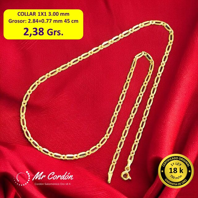 Collar 1x1 6 Caras Italiano 3.00 mm Oro 18 Kilates