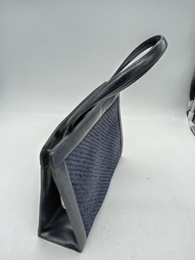 Borsetta vintage in pelle e rafia blu