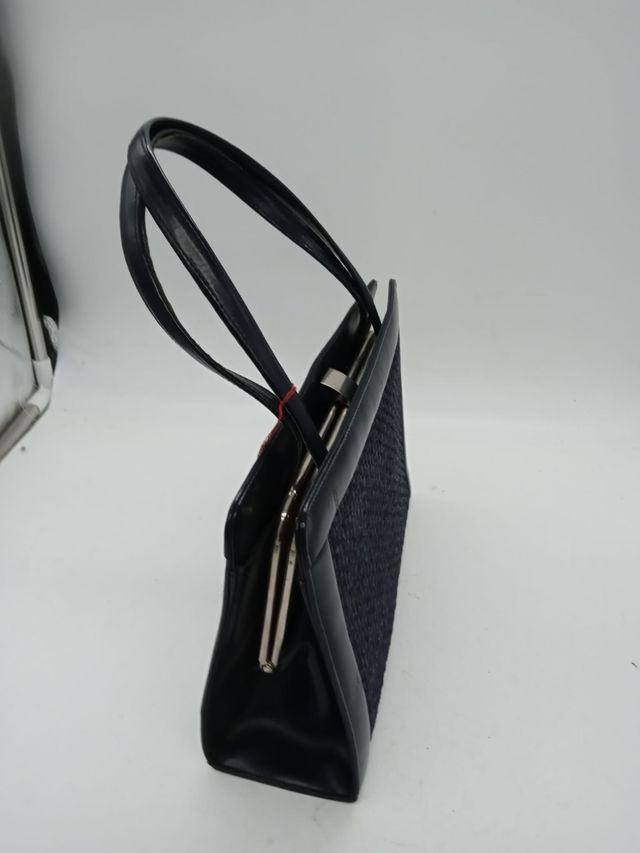 Borsetta vintage in pelle e rafia blu