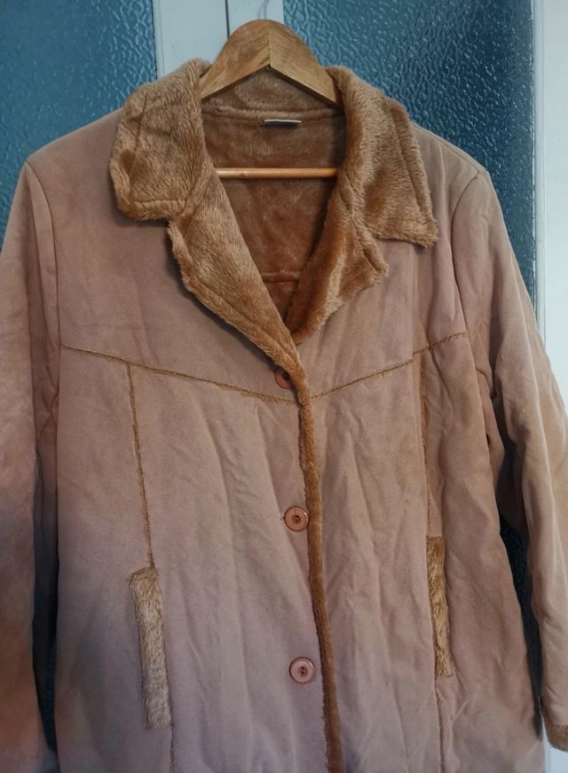 Vintage long sherpa coat ecopiel