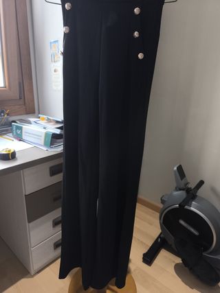 Pantalones negro punto mujer campana 