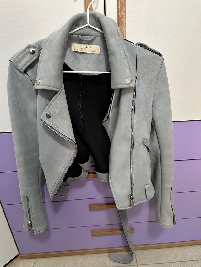 giacca corta in camoscio celeste