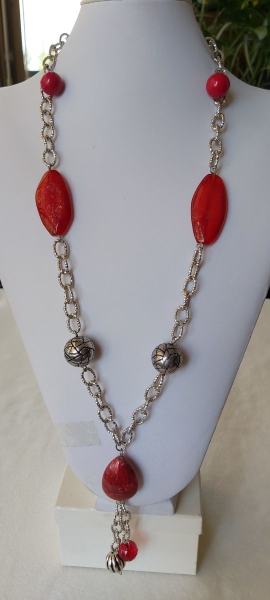 Collana in alluminio con resine, ROSSO