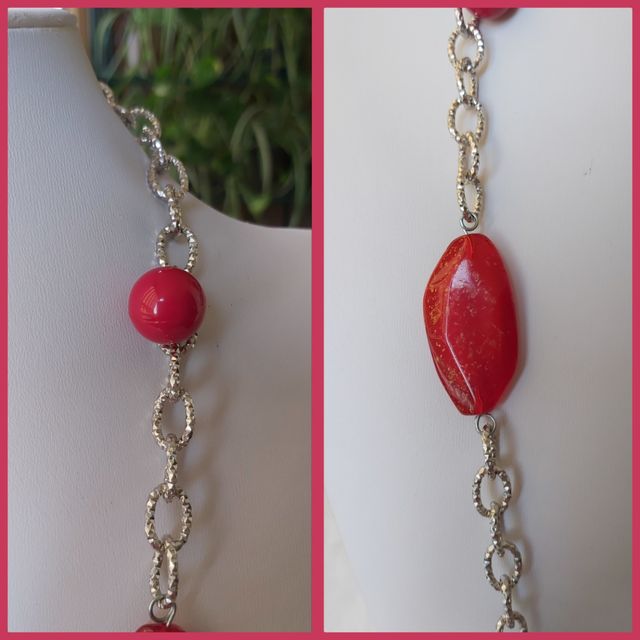 Collana in alluminio con resine, ROSSO
