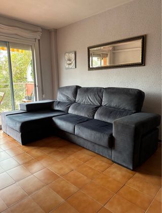 ChaiseLongue sofá tres plazas de terciopelo azul
