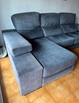 ChaiseLongue sofá tres plazas de terciopelo azul