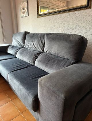 ChaiseLongue sofá tres plazas de terciopelo azul