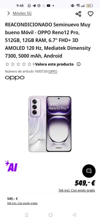 Móvil smartphone OPPO reno12pro 5G