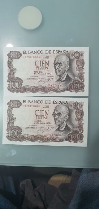 Billetes Españoles 100 pesetas Correlativos