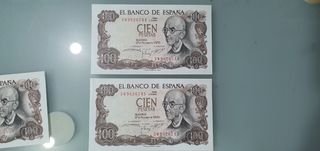 Billetes Españoles 100 pesetas Correlativos