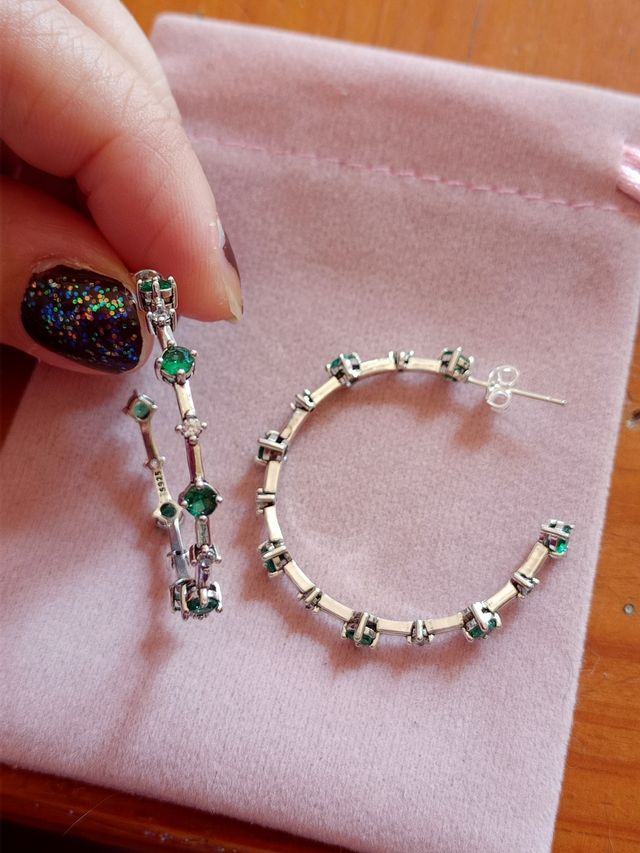 Pendientes aro circonitas verdes plata