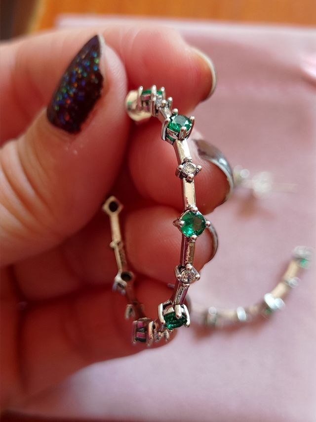 Pendientes aro circonitas verdes plata