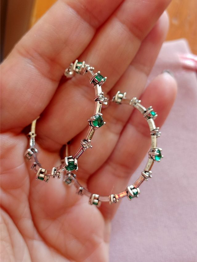 Pendientes aro circonitas verdes plata