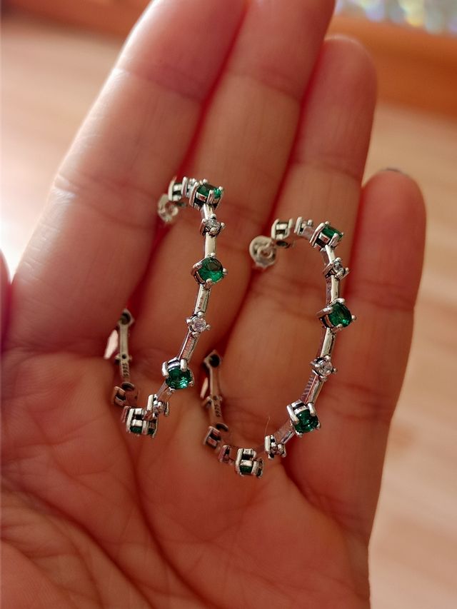 Pendientes aro circonitas verdes plata