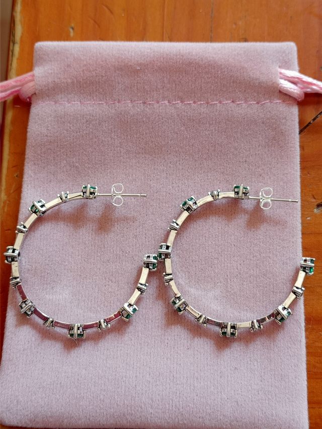 Pendientes aro circonitas verdes plata