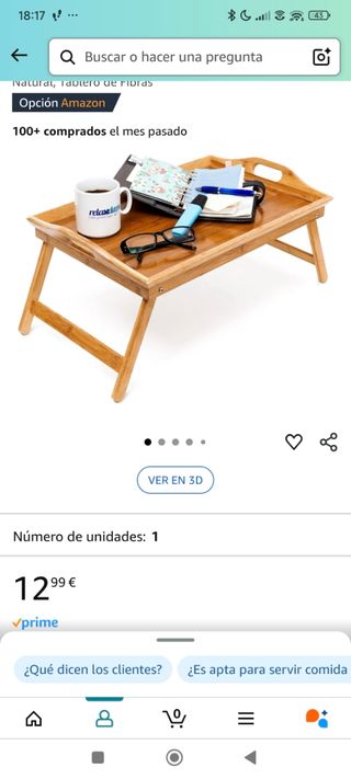 Bandeja plegable para sofá o cama