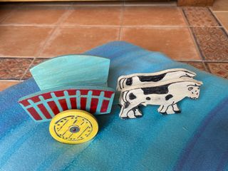 JUGUETE ANTIGUO CARRO BUEYES MADERA