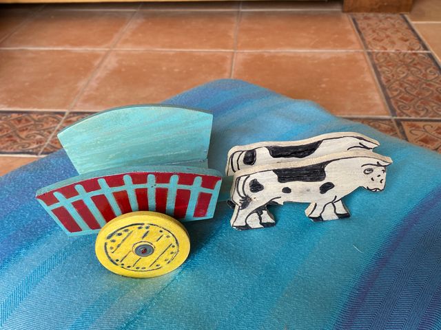 JUGUETE ANTIGUO CARRO BUEYES MADERA