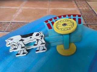 JUGUETE ANTIGUO CARRO BUEYES MADERA