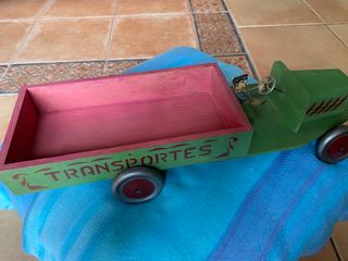 JUGUETE ANTIGUO COCHE TRANSPORTE MADERA